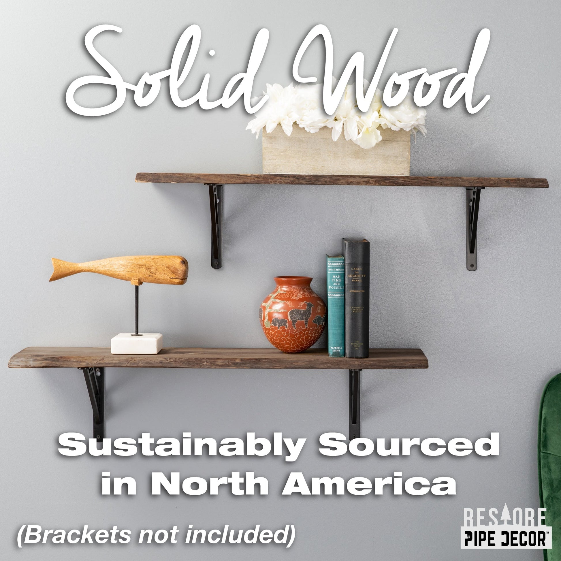 RESTORE Trail Brown 36 in. Live Edge Wood Shelf (Wood Only) PIPE DECOR