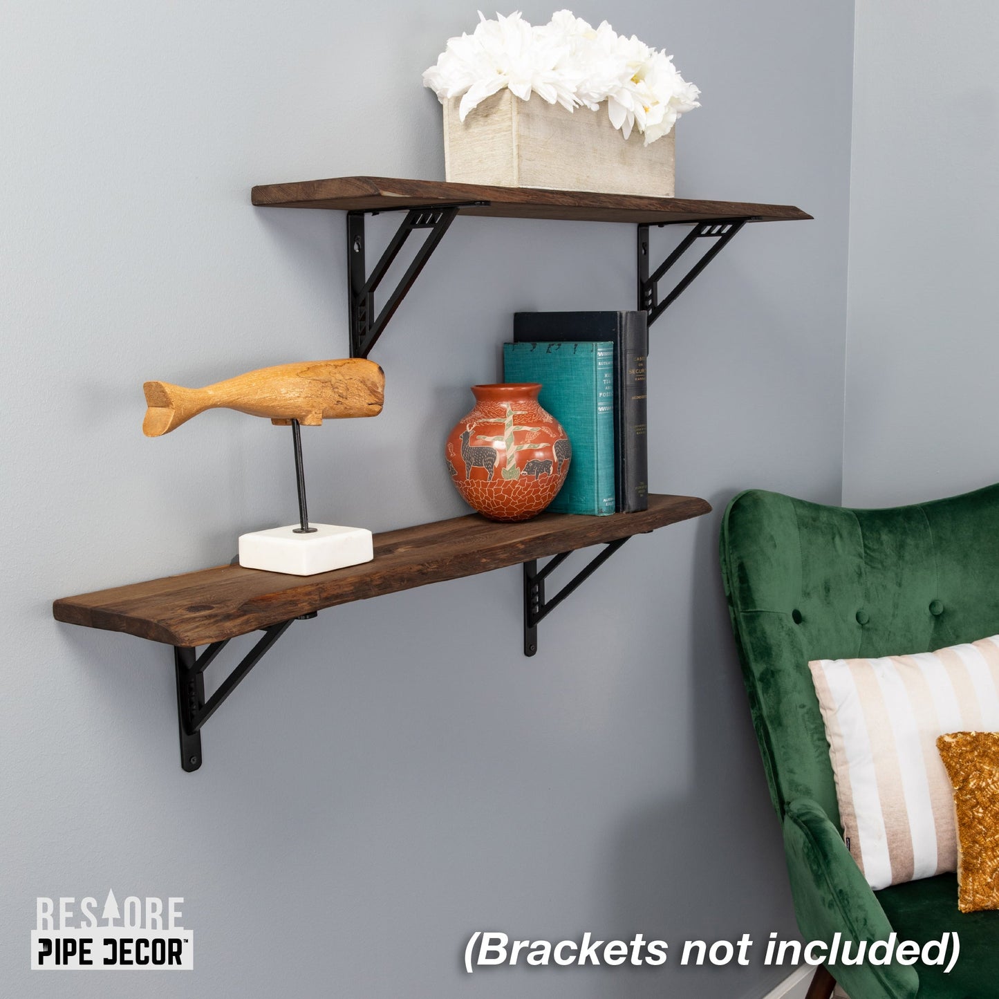 RESTORE Trail Brown 36 in. Live Edge Wood Shelf (Wood Only) PIPE DECOR