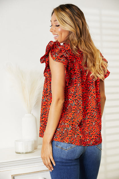 Double Take Floral Flutter Sleeve Notched Neck Blouse New Era Fashion LLc
