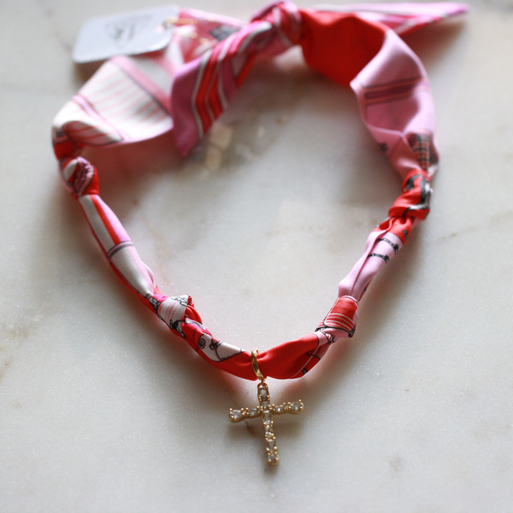 Scarf Necklace ~ Pink Horse Pattern Deep South Originals