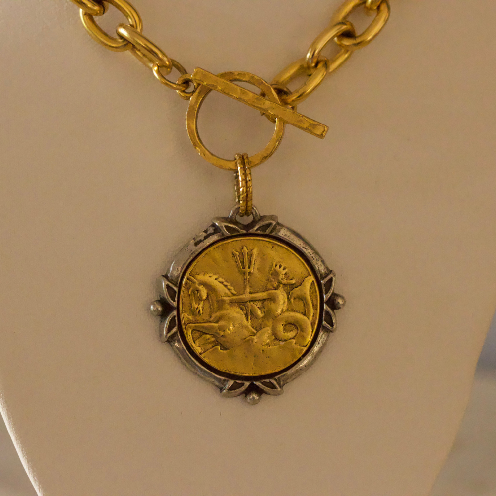 Neptune Coin Necklace - 24k Gold Plated Pewter Deep South Originals