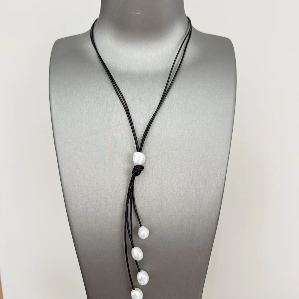 Riverbend Leather & Pearl Necklace - Western Style Deep South Originals