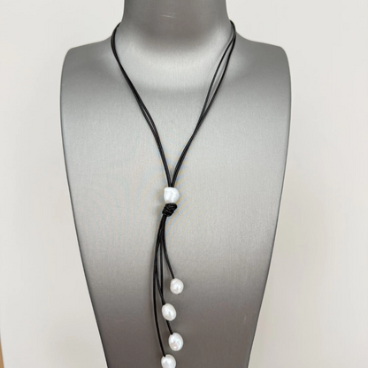 Riverbend Leather & Pearl Necklace - Western Style Deep South Originals