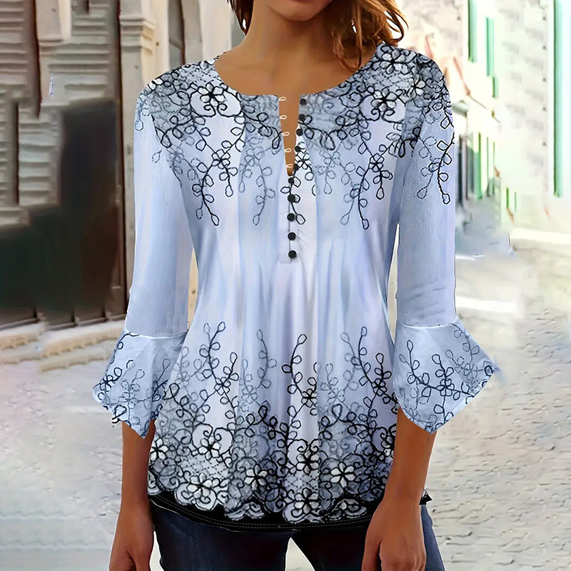 Women’s V-Neck 3/4 Sleeve Button-Front Tunic Blouse FitiqueFit