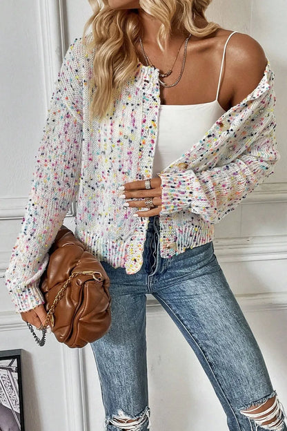 Confetti Button Up Long Sleeve Cardigan New Era Fashion LLc
