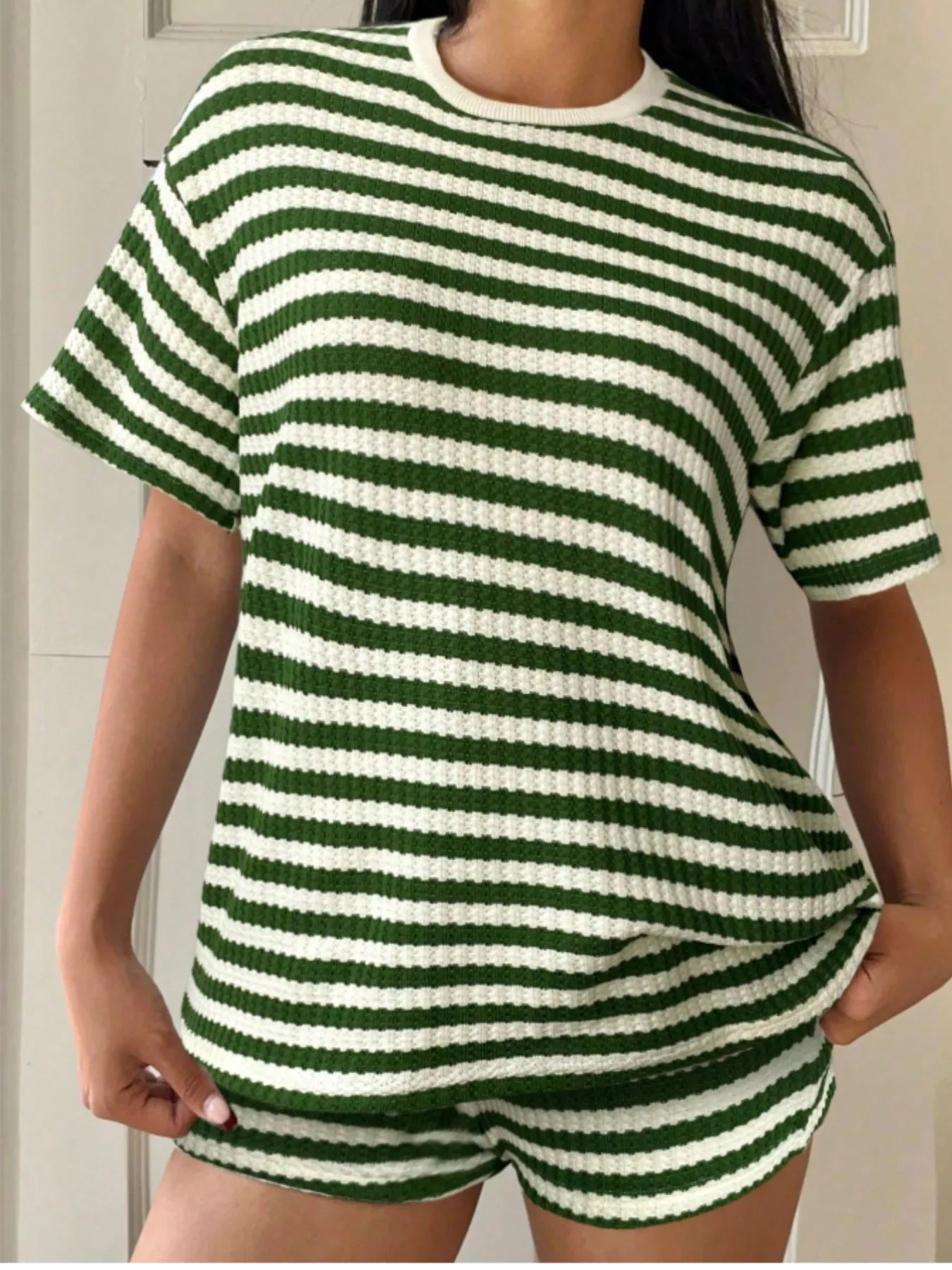 Striped Round Neck Top and Shorts Set New Era Fashion LLc