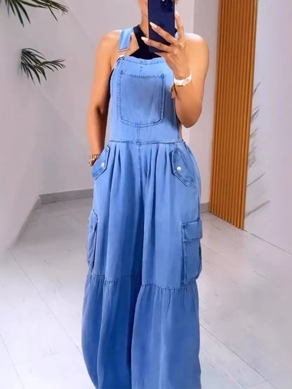 Full Size Pocketed Wide Leg Denim Overalls Plus Size New Era Fashion LLc