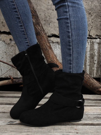 1.18inch Inner Height Increase Women's Short Boots with Flat Sole, Buckle Closure, Comfortable, Warm, and Lightweight, Women Shoes NovaCart