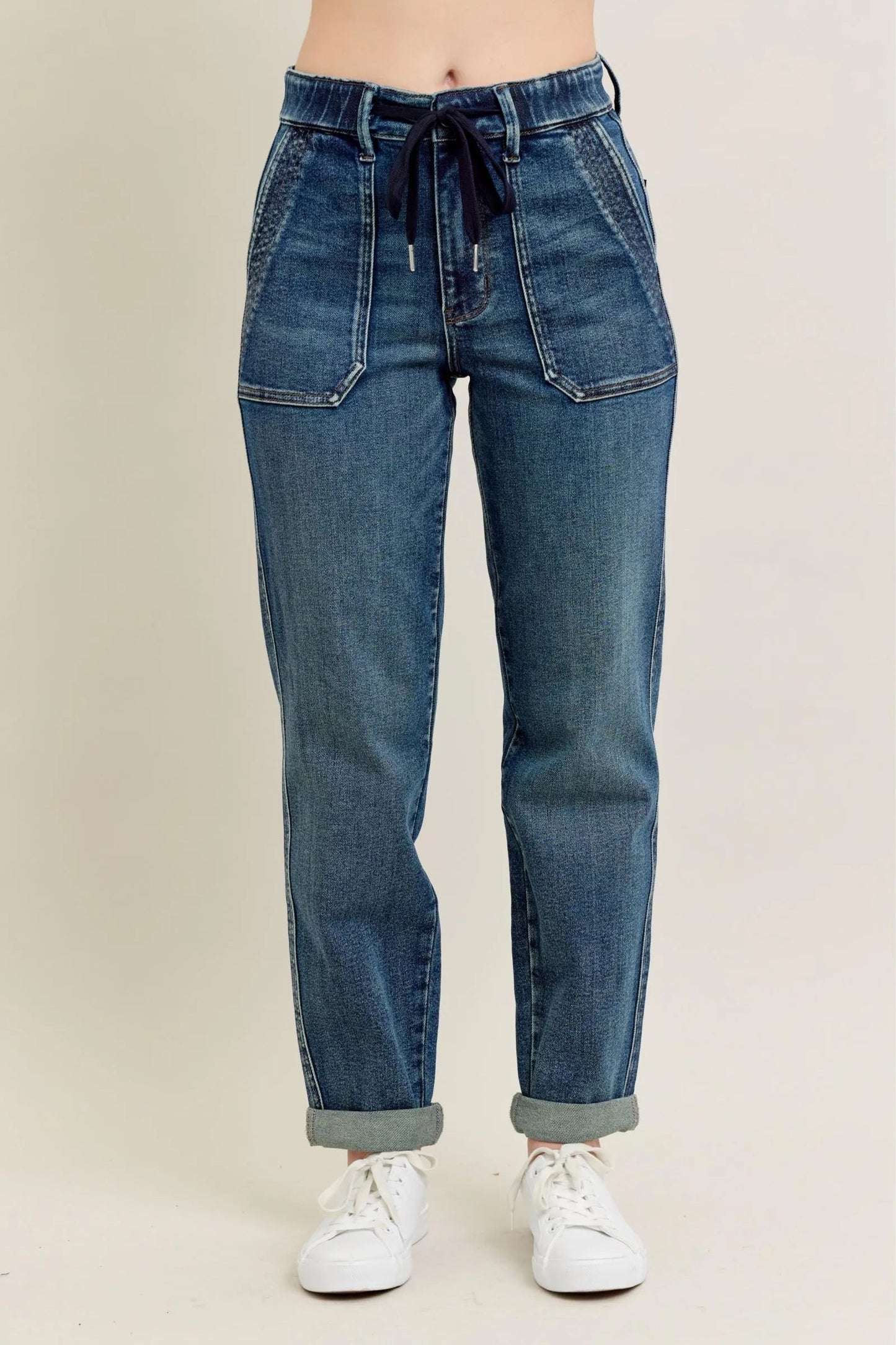 Judy Blue Full Size HW Vintage Wash Jeans w/ Drawstring Plus Size West2East Surf