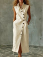 Women's Slim-Fit Sleeveless Stand Collar Pleated Midi Dress FitiqueFit