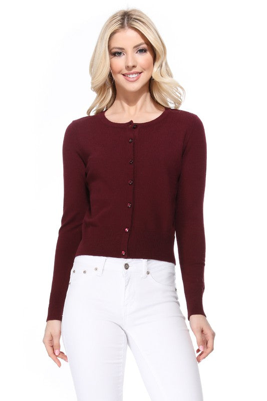 Gem Button Crew Neck Long Sleeve Sweater Cardigan Shop Style & More | Fresh Looks, Everyday Deals & Free Shipping