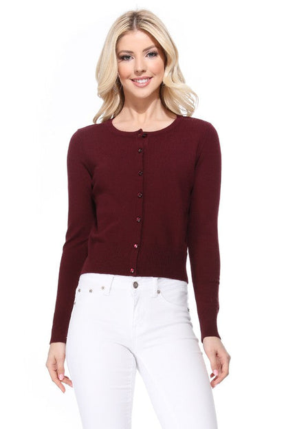 Gem Button Crew Neck Long Sleeve Sweater Cardigan Shop Style & More | Fresh Looks, Everyday Deals & Free Shipping