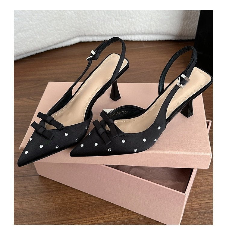 Women's Closed Toe Slingback Stiletto Heels – Bowknot & Rhinestone Sandals FitiqueFit