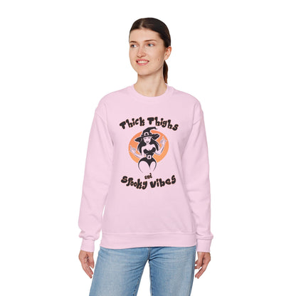 Thick Thighs and Spooky Vibes Crewneck Sweatshirt The Devil's Pickle