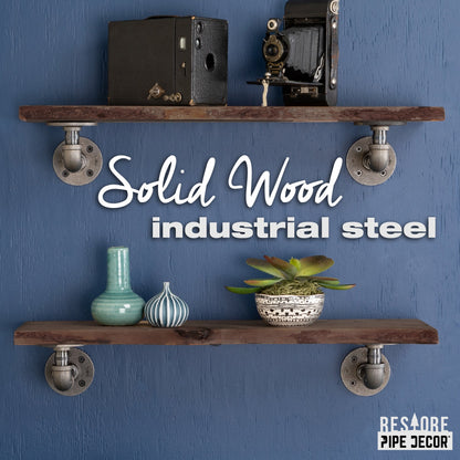 24” Trail Brown Live Edge Wood Shelf with L-Shaped Pipe Brackets (2-Pack) PIPE DECOR