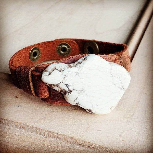 White Turquoise Chunk on Narrow Leather Cuff Shop Style & More | Fresh Looks, Everyday Deals & Free Shipping