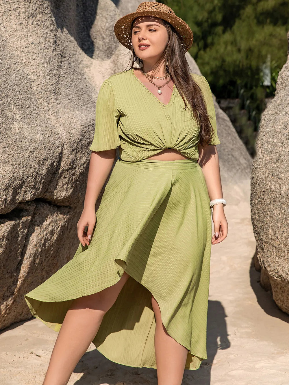 Plus Size V-Neck Half Sleeve Top and High-Low Skirt Set See size chart under “more details” The Fashion Celestial