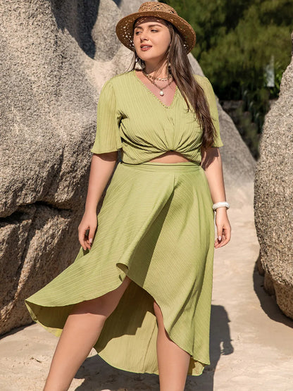 Plus Size V-Neck Half Sleeve Top and High-Low Skirt Set See size chart under “more details” The Fashion Celestial