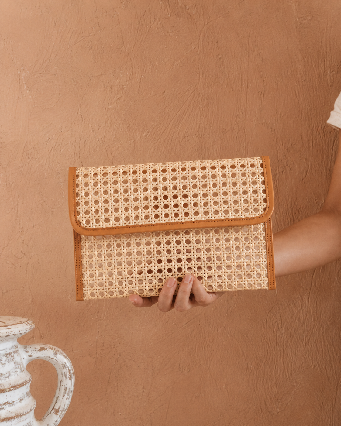 Eva Leather and Rattan Clutch Village Thrive