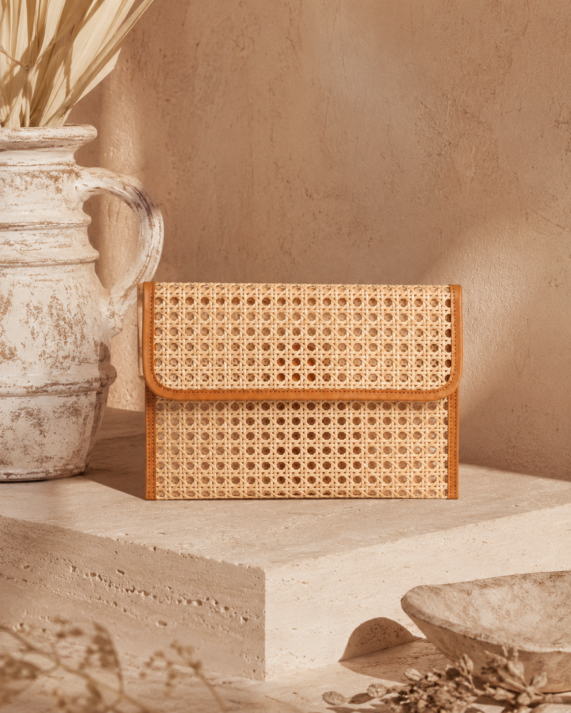 Eva Leather and Rattan Clutch Village Thrive
