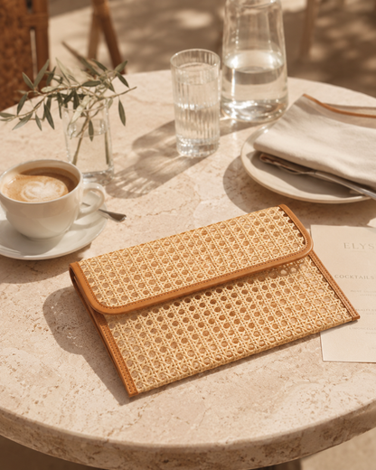 Eva Leather and Rattan Clutch Village Thrive