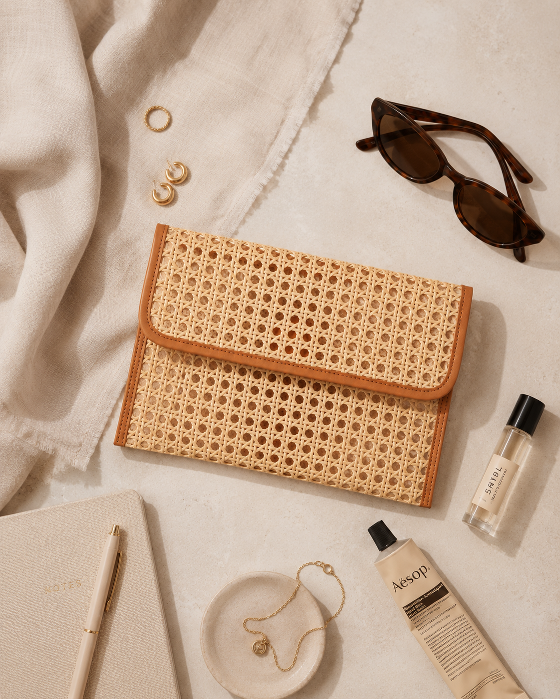 Eva Leather and Rattan Clutch Village Thrive