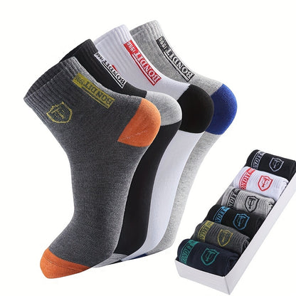 6-Pack Minimalist Casual Letter Mid-Calf Socks, Breathable Business Men's Socks NovaCart