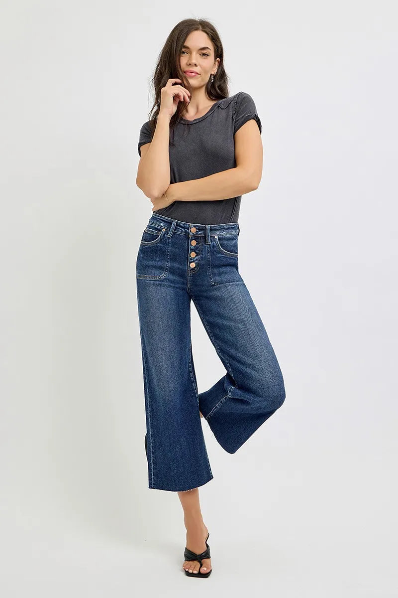 RISEN Full Size High Rise Crop Wide Button Up Jeans Plus Size Garden Naked Curves