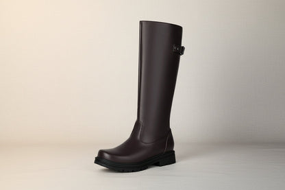 Women’s Retro British-Style Riding Boots – Leather Belt Buckle Knee Boots FitiqueFit