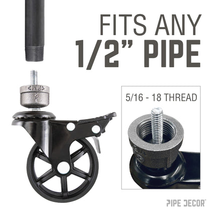 Swivel Caster Wheels for  ½” Pipe with Locking Mechanism (4-Pack) PIPE DECOR