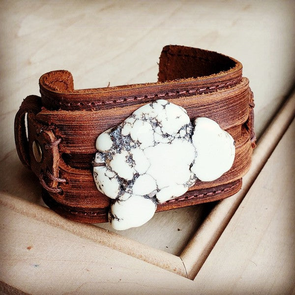 Chunky White Turquoise on Dusty Leather Cuff Shop Style & More | Fresh Looks, Everyday Deals & Free Shipping
