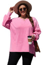 Pink Plus Size Mineral Wash Drop Shoulder Round Neck Sweatshirt Garden Naked Curves