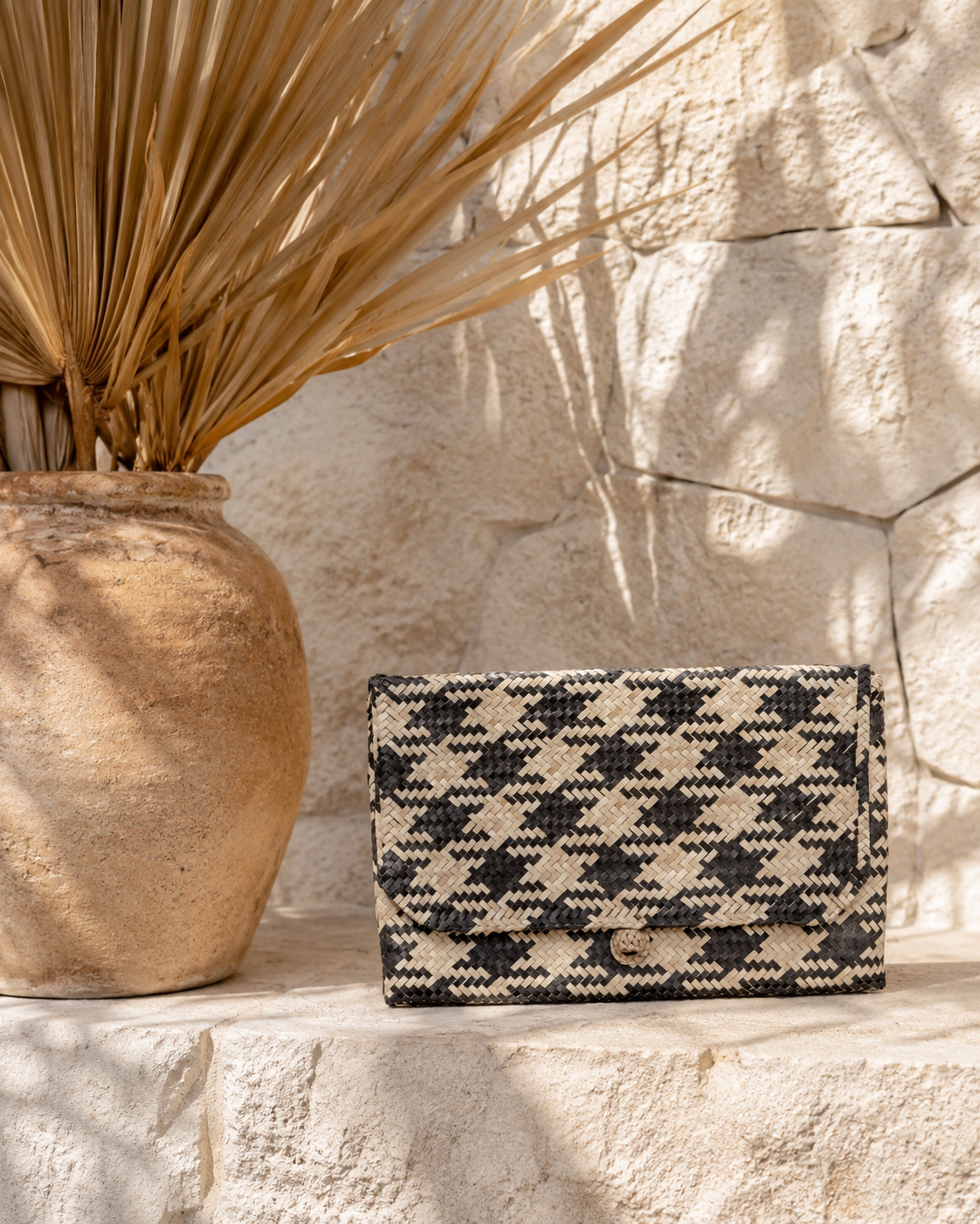 Plaid Rattan Clutch Village Thrive