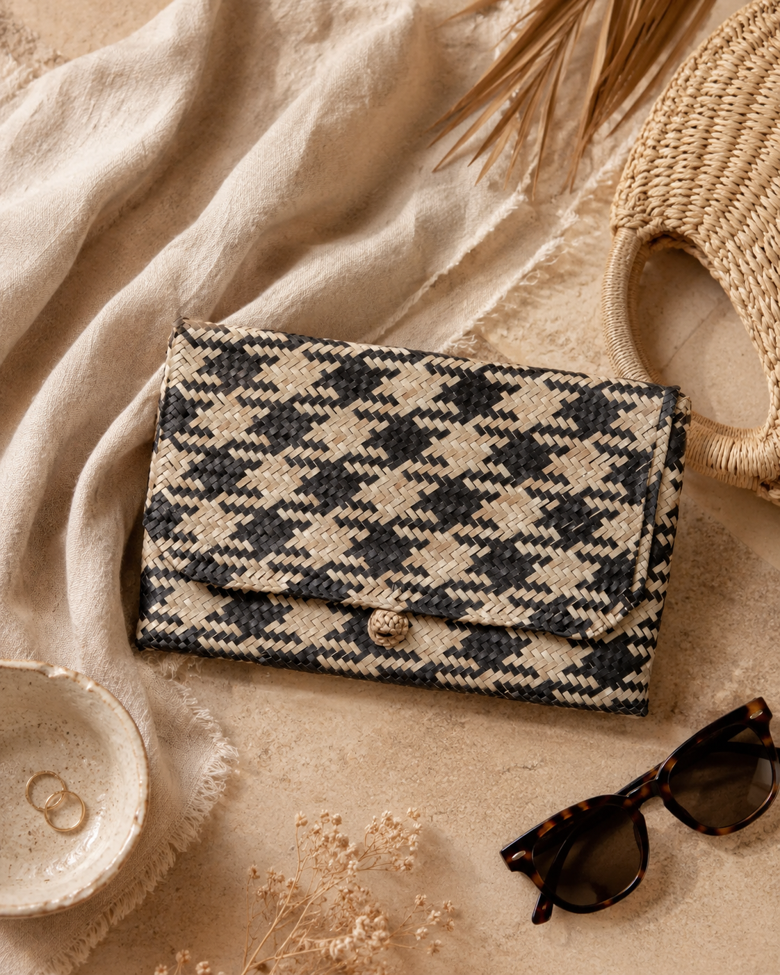Plaid Rattan Clutch Village Thrive