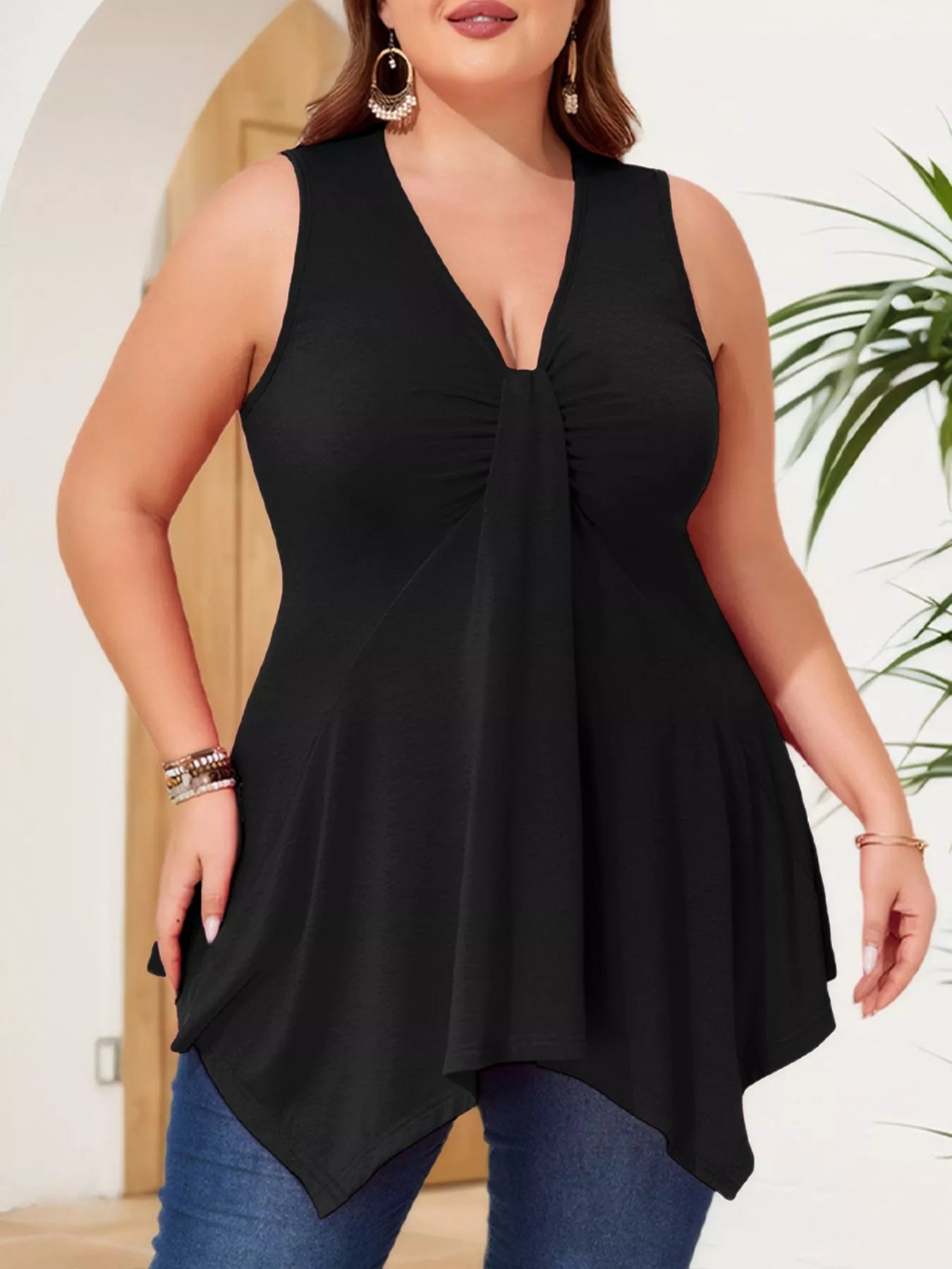 Plus Size V-Neck Ruched Flowy Tank New Era Fashion LLc