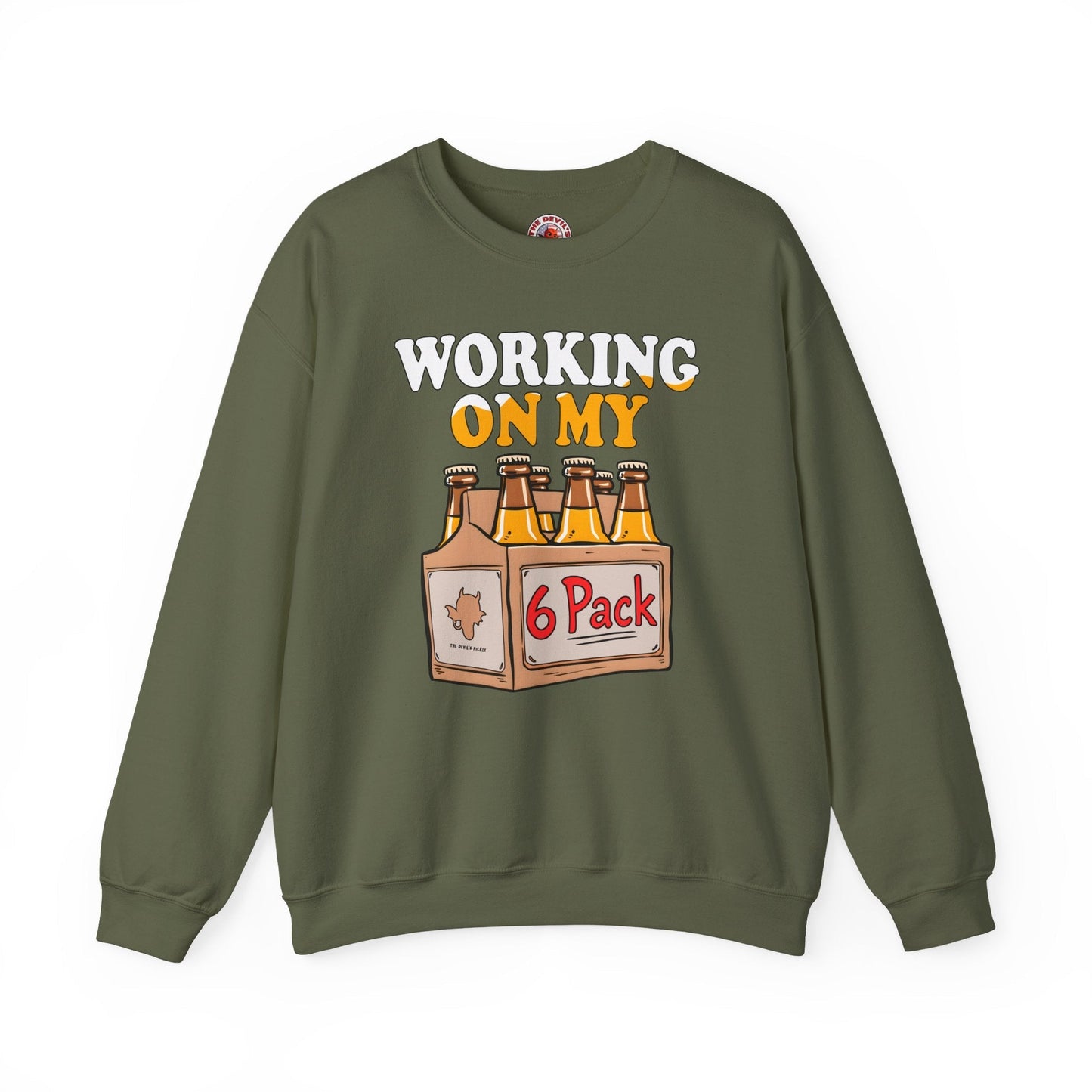 Working On My 6 Pack Crewneck Sweatshirt The Devil's Pickle