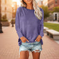 Women's Solid-Color Long-Sleeve Crew-Neck Pullover T-Shirt FitiqueFit