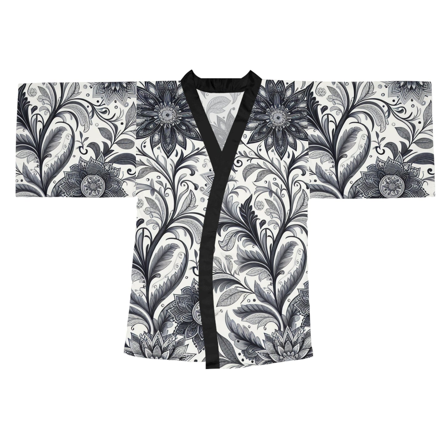 Elegant Floral Long Sleeve Kimono Robe, Stylish Lounge Wear, Perfect for Relaxation, Gift for Her, Home Spa Essentials, Beautiful Design Grayceful LLC
