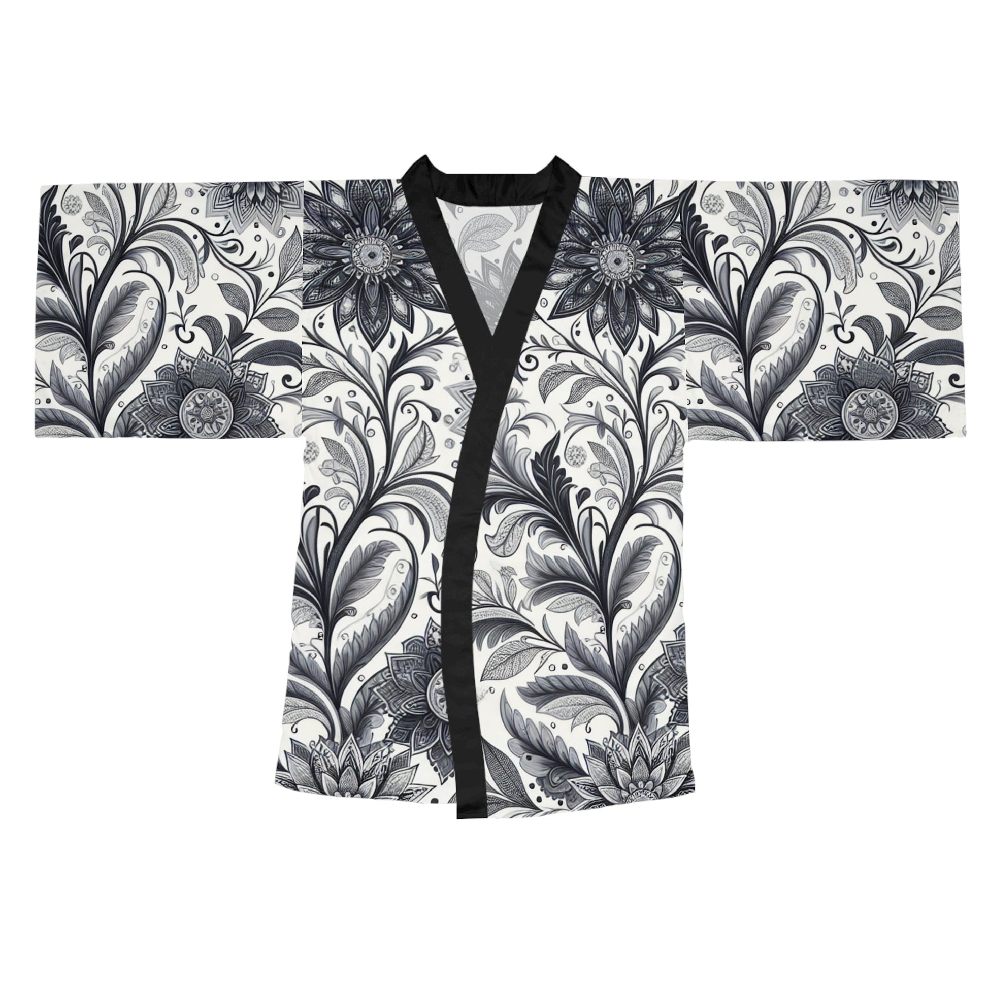 Elegant Floral Long Sleeve Kimono Robe, Stylish Lounge Wear, Perfect for Relaxation, Gift for Her, Home Spa Essentials, Beautiful Design Grayceful LLC