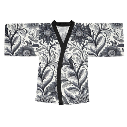 Elegant Floral Long Sleeve Kimono Robe, Stylish Lounge Wear, Perfect for Relaxation, Gift for Her, Home Spa Essentials, Beautiful Design Grayceful LLC
