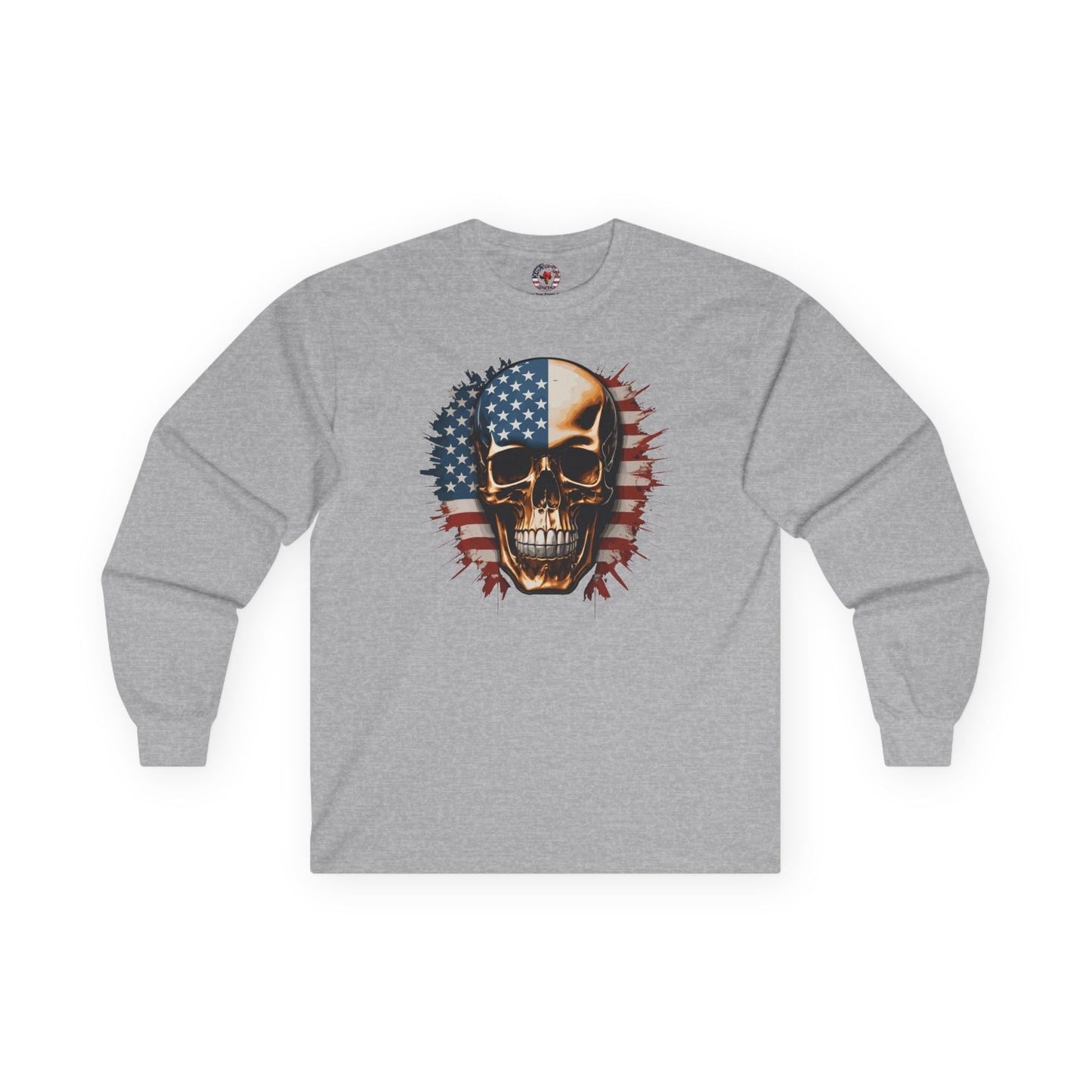 American Flag Skull Long Sleeve Tee The Devil's Pickle