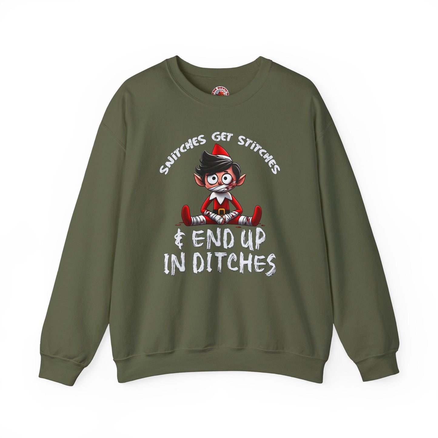 Snitches Get Stitches Crewneck Sweatshirt The Devil's Pickle