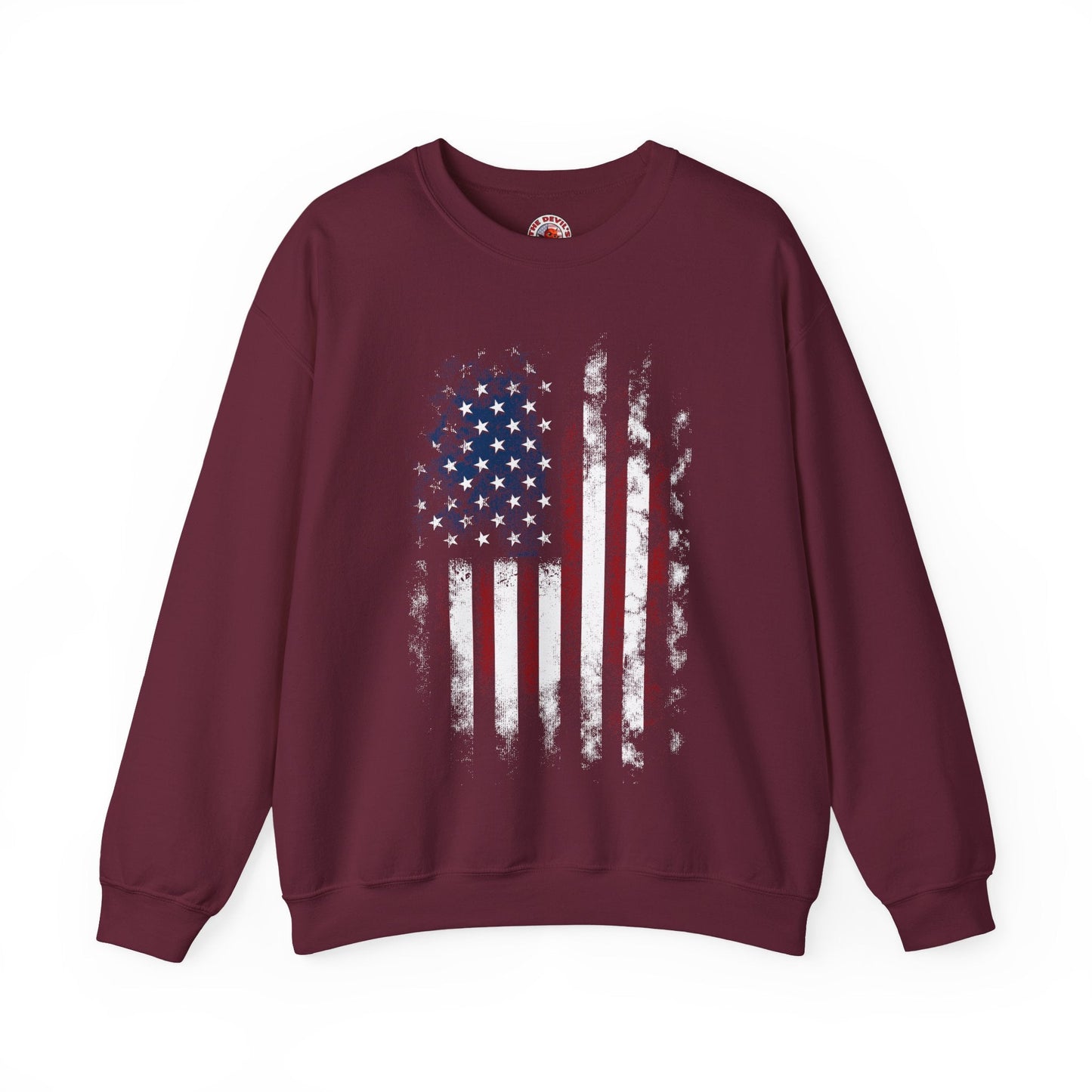 Distressed American Flag Crewneck Sweatshirt The Devil's Pickle