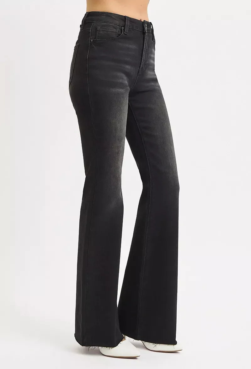 RISEN Full Size High Rise Flare Raw Cut Hem Jeans Plus Size Garden Naked Curves