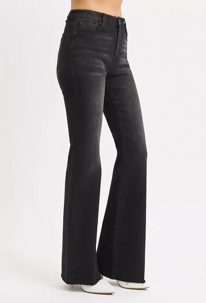 RISEN Full Size High Rise Flare Raw Cut Hem Jeans Plus Size Garden Naked Curves
