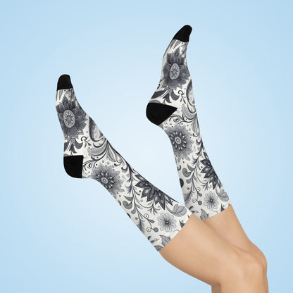 Floral Pattern Cushioned Crew Socks, Cozy Footwear for Relaxation, Gifts for Her, Everyday Comfort Socks, Unique Sock Design Grayceful LLC
