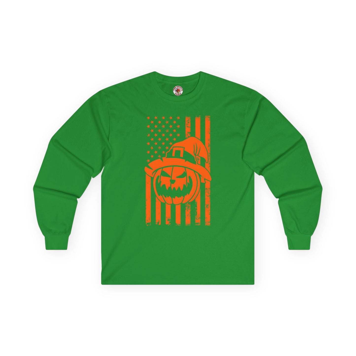 Pumpkin American Flag Long Sleeve Tee