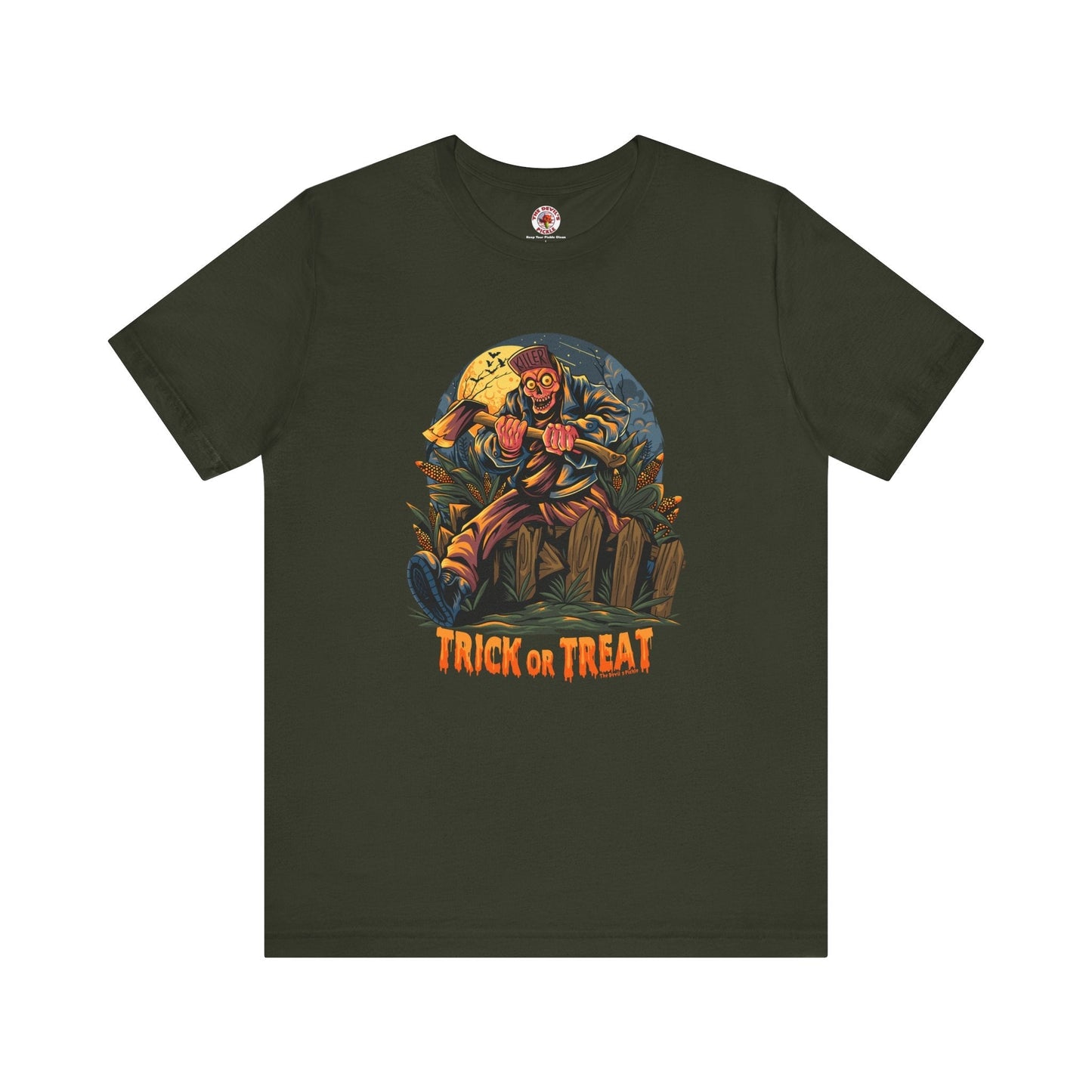 Axe Wielding Zombie Trick or Treat T-Shirt The Devil's Pickle