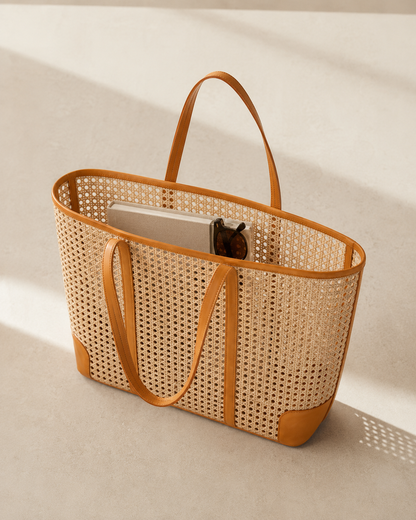 Dian Leather and Rattan Tote Bag Village Thrive
