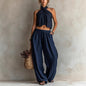 Women's Loose Sleeveless Top & Wide-Leg Pants Set – Linen Blend FitiqueFit